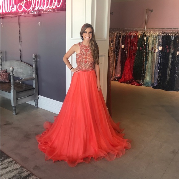 SALE!!! CORAL Jovani COUTURE Ball Gown from Henri's - Picture 3 of 17